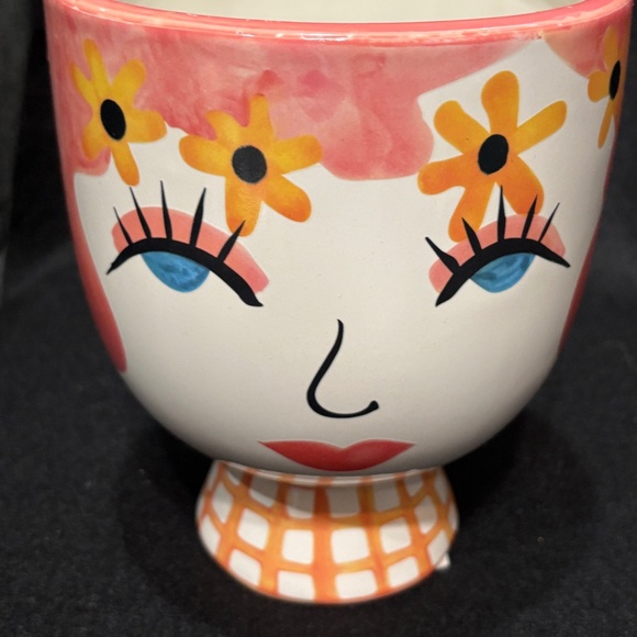 Lady Face Flower Vase Orange & Pink 6.75" Plant Pot Inspired NOS - Picture 1 of 4